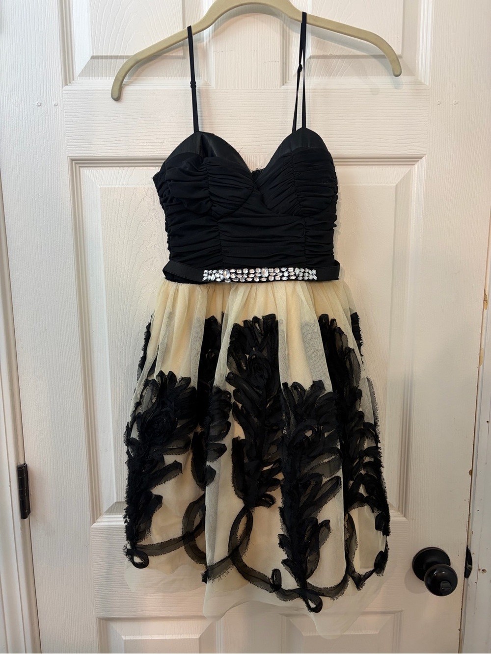 City Studio Black and Cream Embroidered Tulle Party Dress